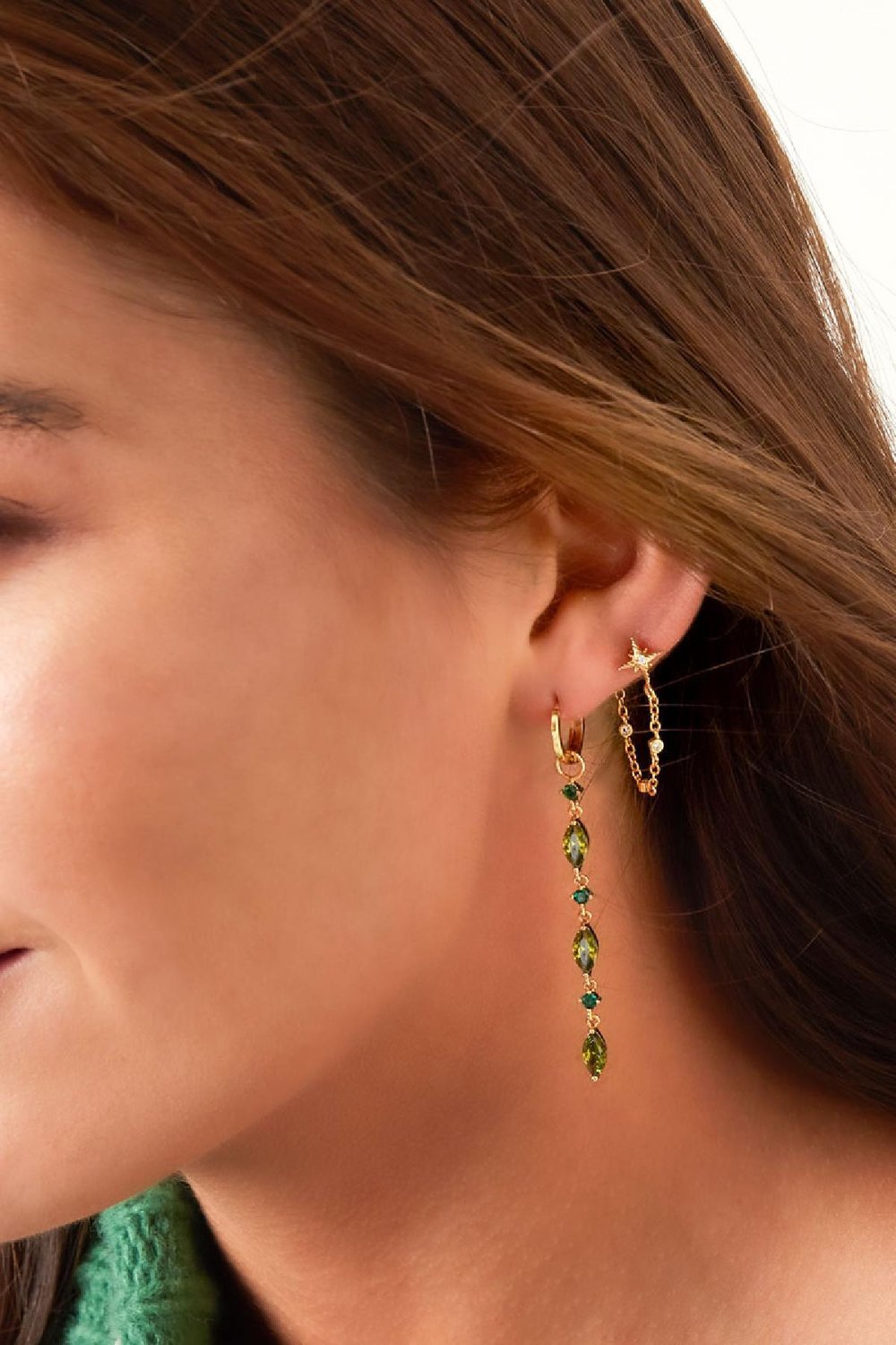 Boucles d'oreilles chaîne étoile - Collection Sparkle Cuivré h5Image4